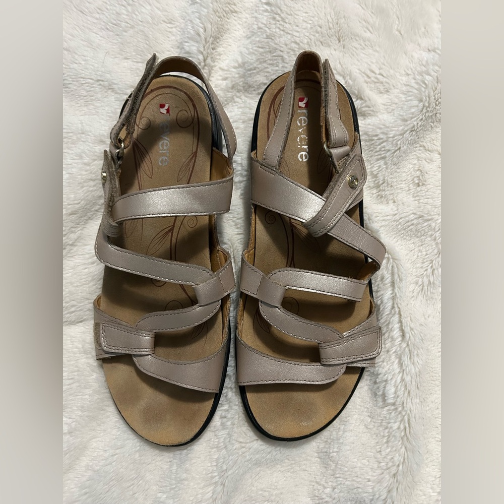 Revere Women's Miami Leather Strappy Comfort Sandals in Champagne SZ 39/8